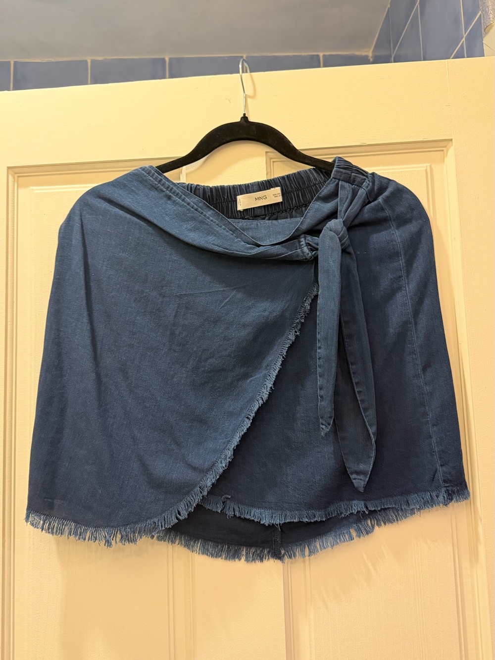 Mango Blue Denim Wrap Skort with Tie Detail